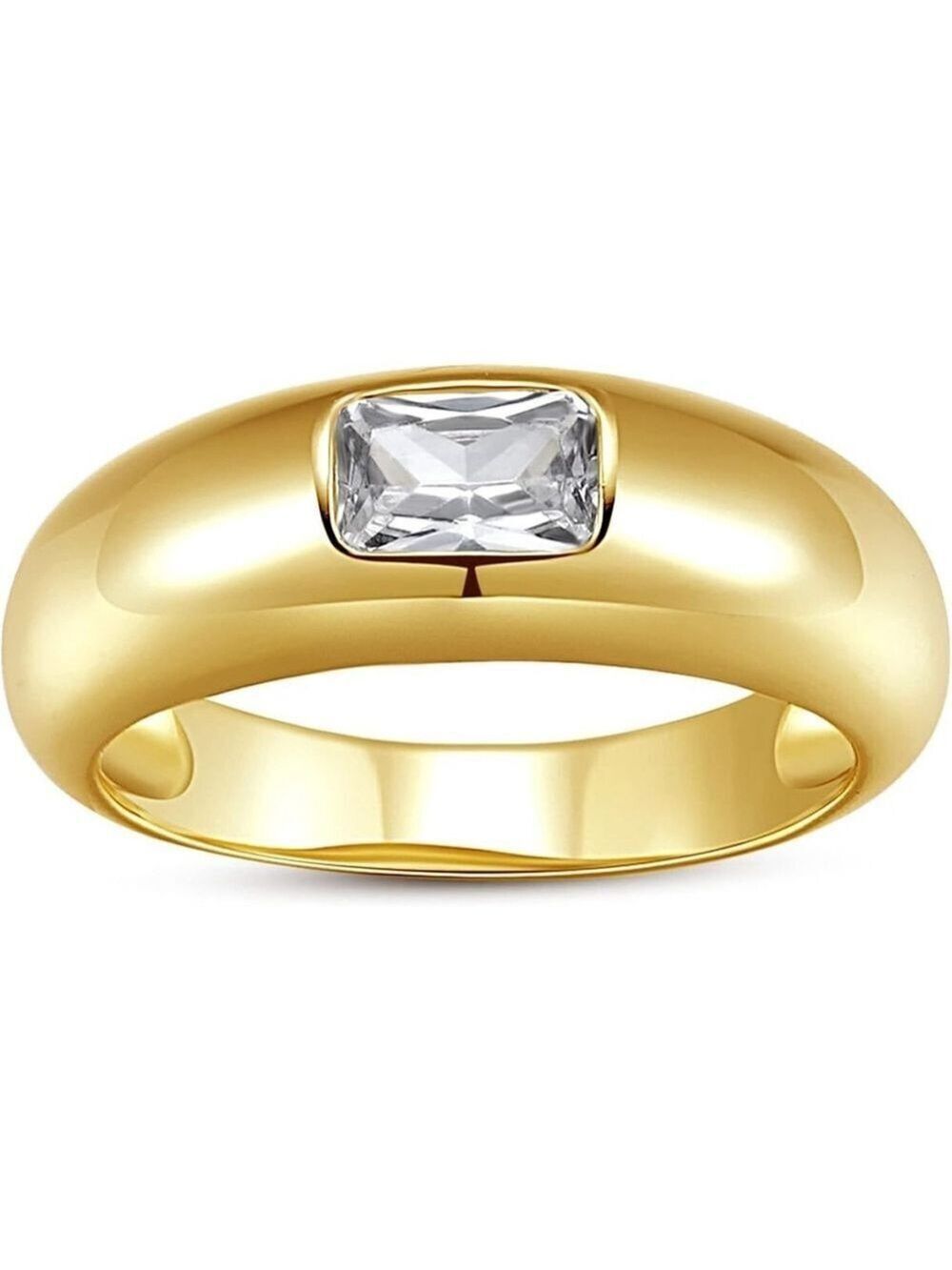 Gold Baguette Dome Ring Size 6 | 18K Plated CZ Thick Band Hypoallergenic